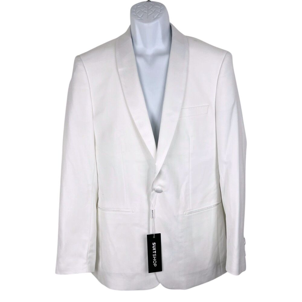 Suit Shop Ivory White Shawl Lapel Slim Tuxedo Jacket Men 38 Regular Button NWT